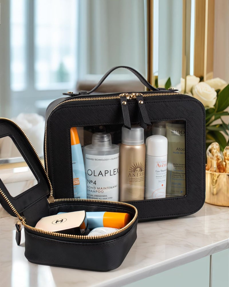 LETGO Clear Makeup Bags Set - TSA Approved Toiletry Bag with Handle Large Opening, Clear Toiletry Bags Case Pouch for Traveling Travel Car Orangizer Storage Essentials (Mini+Large Black) - Image 3